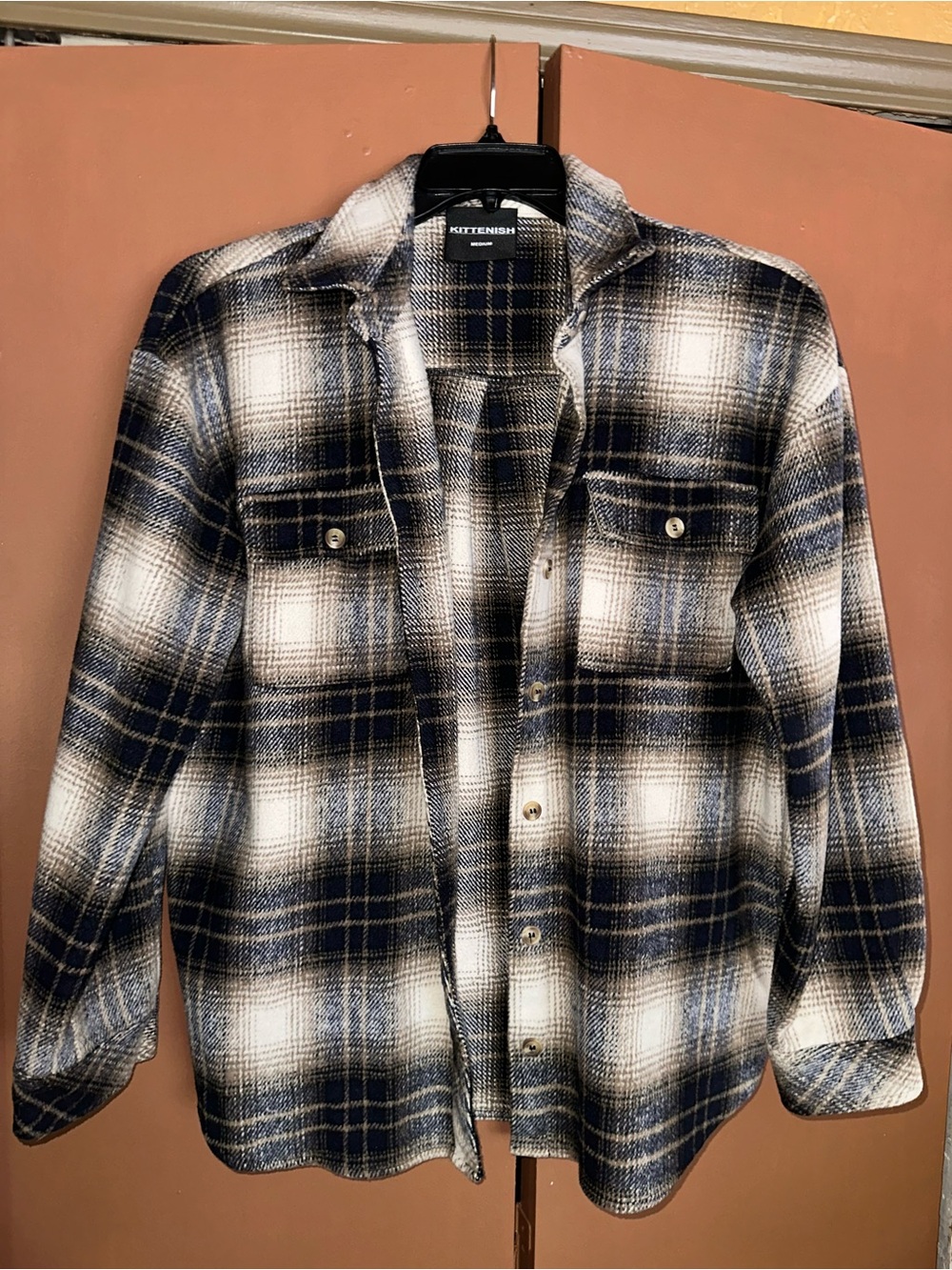 Kittenish Navy and White Plaid Lightweight Shirt Jacket